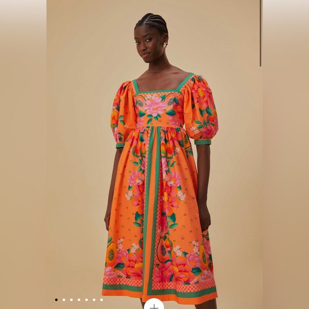 FARM Rio Orange Floral Midi Dress - Picture 2 of 12